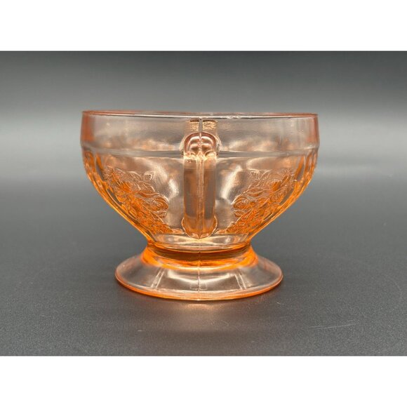 Vintage Federal Pink Depression Glass Sharon Cabbage Rose Open Sugar Bowl - Picture 3 of 8